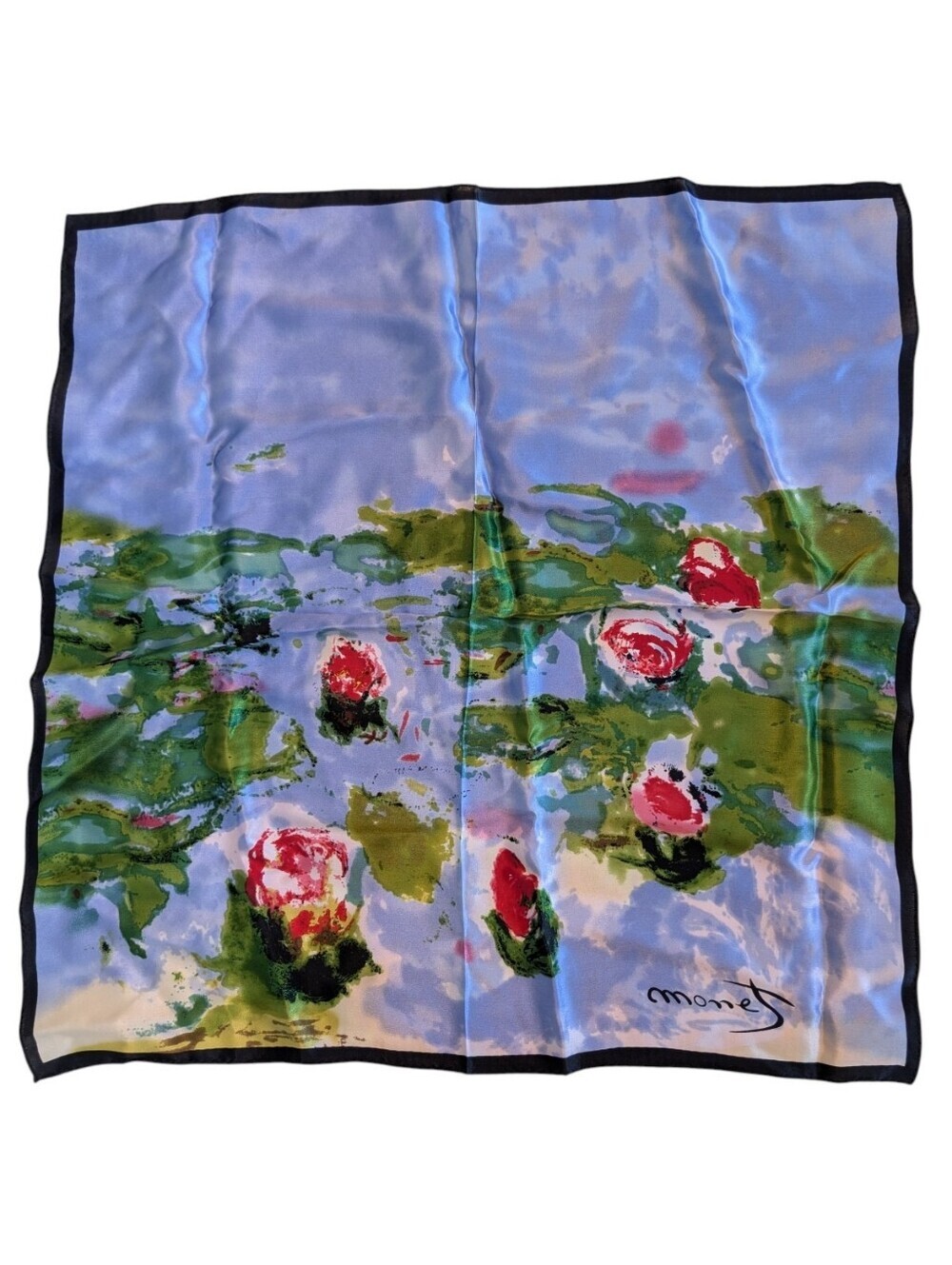 Monet Water Lilies Silk Austria Floral Neckerchief Square Scarf Purse